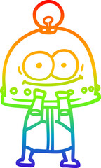 rainbow gradient line drawing happy carton robot with light bulb