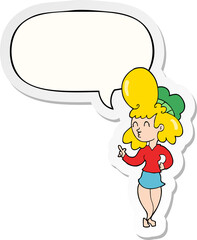 cartoon woman and big hair and speech bubble sticker