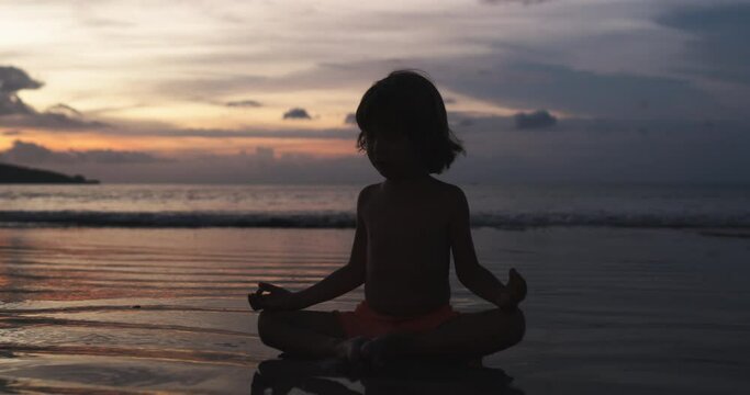 Concept of healthy lifestyle, boy daily meditation, relax time, harmony