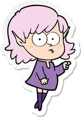 sticker of a cartoon elf girl pointing