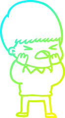 cold gradient line drawing cartoon stressed man