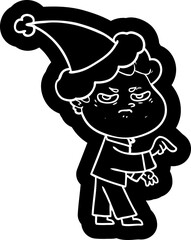 cartoon icon of a angry man wearing santa hat
