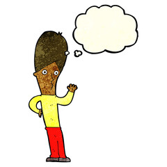 cartoon man waving with thought bubble