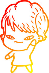 warm gradient line drawing cartoon happy woman