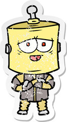 distressed sticker of a cartoon robot