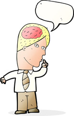 cartoon businessman with huge brain with speech bubble