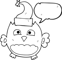 speech bubble cartoon owl wearing christmas hat