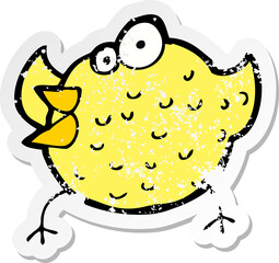 retro distressed sticker of a cartoon happy bird