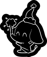 cute cartoon icon of a elephant spouting water wearing santa hat