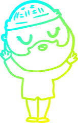 cold gradient line drawing cartoon man with beard