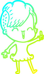 cold gradient line drawing cartoon happy hipster girl