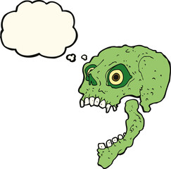 cartoon scary skull with thought bubble