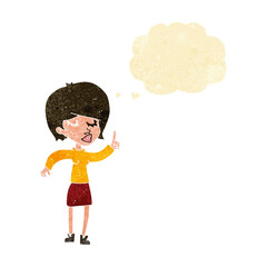 cartoon woman with idea with thought bubble
