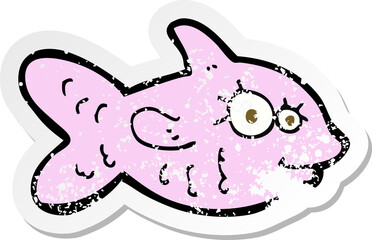 retro distressed sticker of a cartoon happy fish