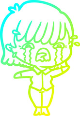 cold gradient line drawing cartoon girl crying