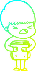 cold gradient line drawing cartoon stressed man