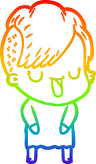 rainbow gradient line drawing cute cartoon girl with hipster haircut