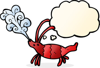 cartoon shrimp with thought bubble