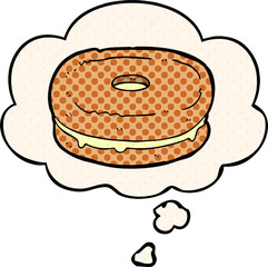 cartoon biscuit and thought bubble in comic book style