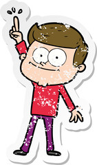 distressed sticker of a cartoon smiling man