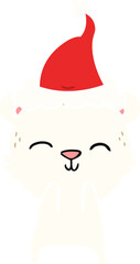 happy flat color illustration of a polar bear wearing santa hat