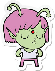 sticker of a cartoon alien girl