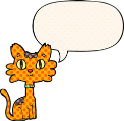 cartoon cat and speech bubble in comic book style