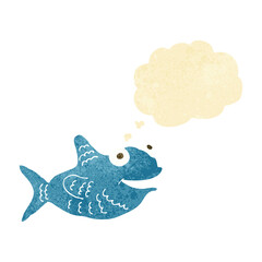 cartoon happy fish with thought bubble