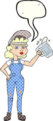 comic book speech bubble cartoon hard working woman with beer