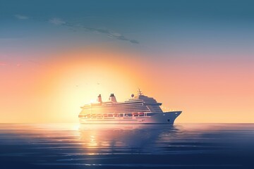 Fototapeta na wymiar a cruise ship sailing in the ocean during a beautiful sunset. generative ai