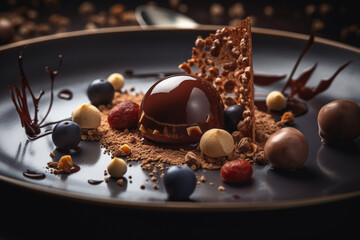 Chocolate and nut dessert with malta grains. AI Generated