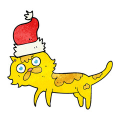 textured cartoon cat wearing christmas hat