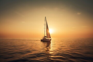 Fototapeta na wymiar a sailboat is sailing in the ocean at sunset or dawn. generative ai