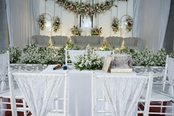 Elegant White Wedding Ceremony Setup Exquisite Floral Arrangements and Romantic Ambiance