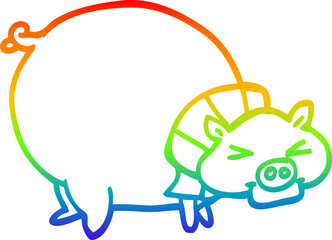 rainbow gradient line drawing cartoon fat pig