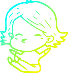 cold gradient line drawing cartoon woman sitting