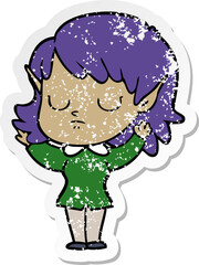 distressed sticker of a cartoon elf girl