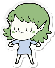 sticker of a happy cartoon elf girl