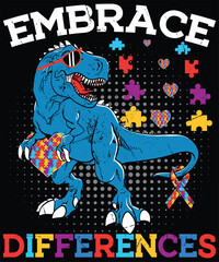 Dinosaur Puzzle Piece Autism Awareness For Boys Kids T-Shirt design. Autism Awareness Day T-Shirt Design Template, Illustration, Vector graphics, Autism Shirt, T-Shirt Design. autistic design, autism 