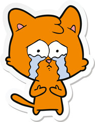 sticker of a cat crying cartoon