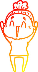 warm gradient line drawing cartoon happy old lady