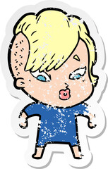distressed sticker of a cartoon surprised girl