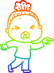 rainbow gradient line drawing cartoon angry old woman