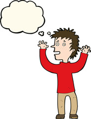 cartoon excited boy with thought bubble