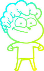 cold gradient line drawing cartoon happy man