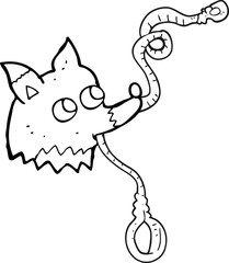 black and white cartoon dog with leash