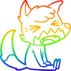 rainbow gradient line drawing angry cartoon fox sitting