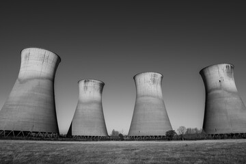 Nuclear power plant and cooling towers. View of  nuclear power plant with cooling towers. Abandoned...
