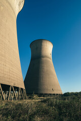 Aerial Photo Of Thermal Power Plant. Power station with cooling towers. Aerial view of the the nuclear power plant. large Coal Fired Power Station. Willington Power Station Cooling Towers.