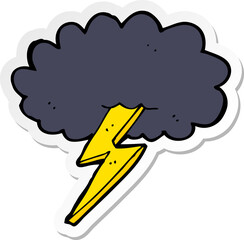 sticker of a cartoon lightning bolt and cloud